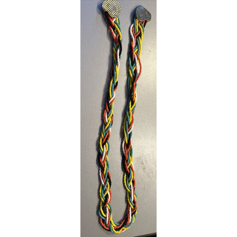 Braided Bead Belt With Heart Buckles, Handmade 44 Inches Long